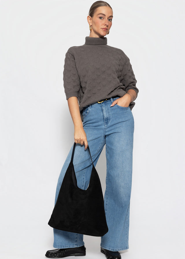 Oversized Kurzarmpullover mit Noppenstruktur - grau