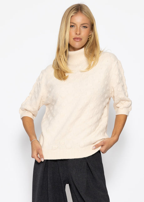 Oversized Kurzarmpullover mit Noppenstruktur - offwhite