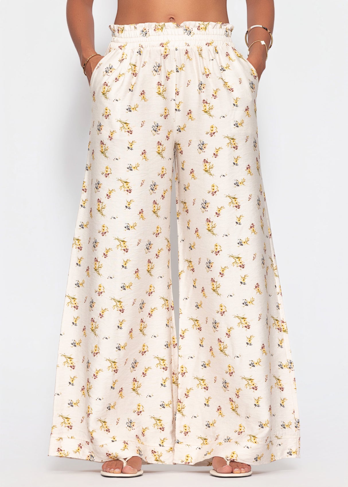 Palazzo Hose mit floralem Print - hellbeige