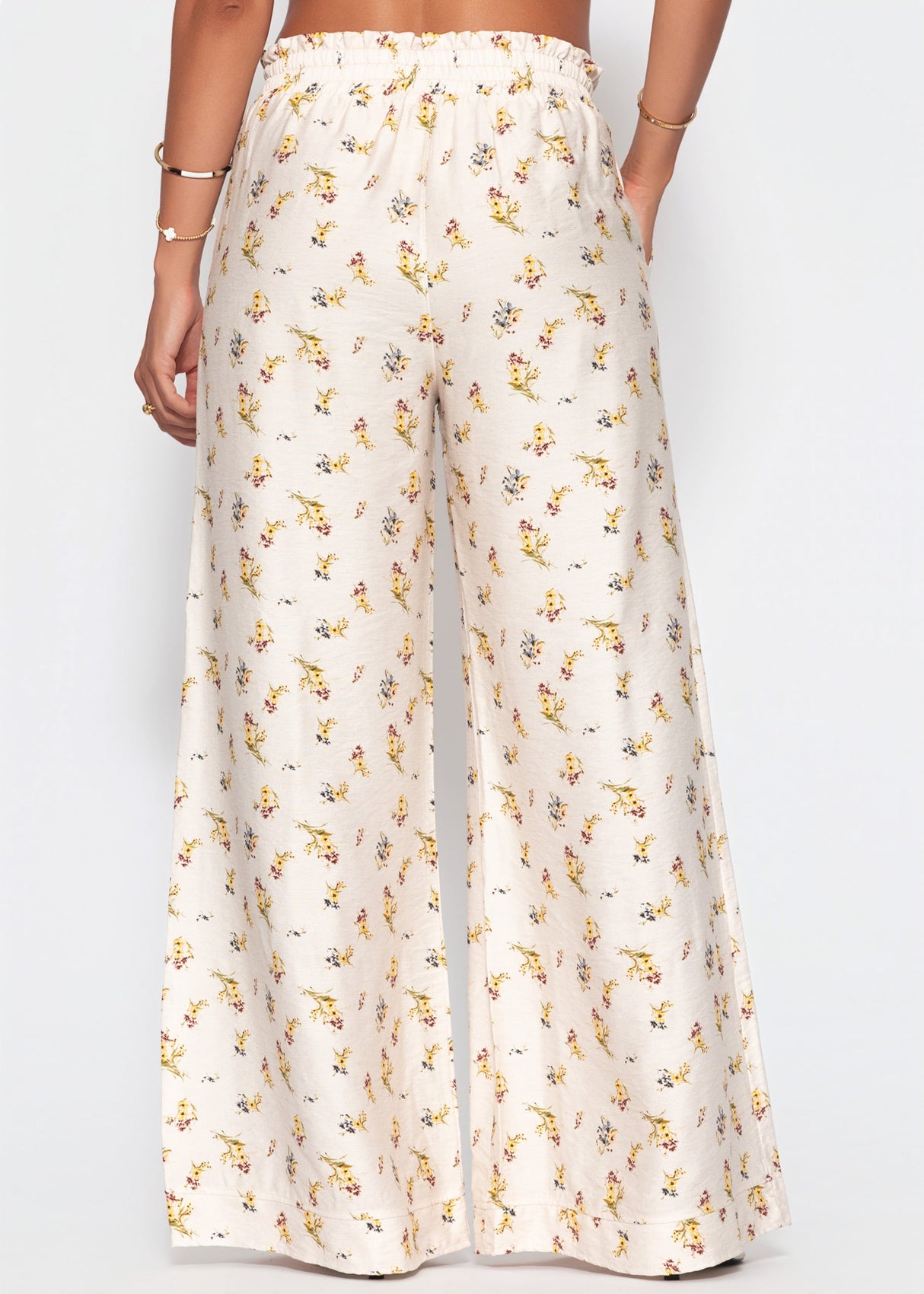 Palazzo Hose mit floralem Print - hellbeige
