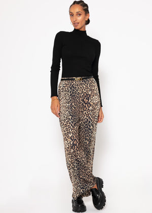 Plissee-Hose mit Leo-Print - beige
