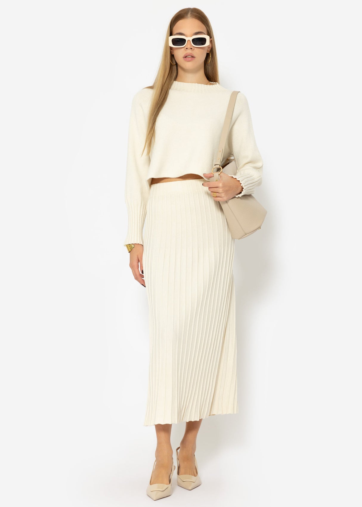 Pleated maxi knit skirt - off-white