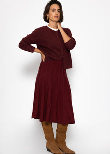 Plissierter Strick-Midirock - burgundy