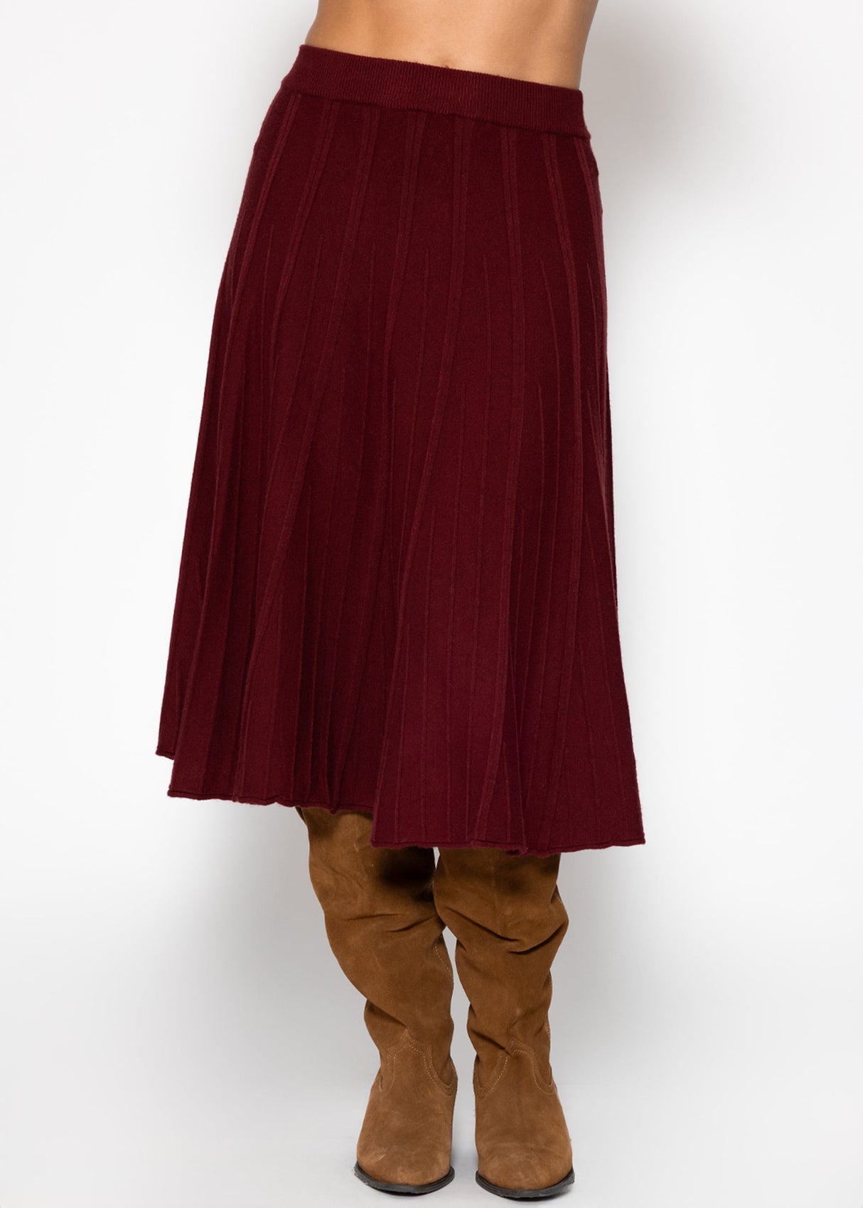 Pleated knit midi skirt - burgundy