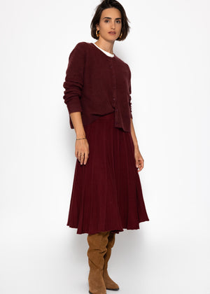 Pleated knit midi skirt - burgundy