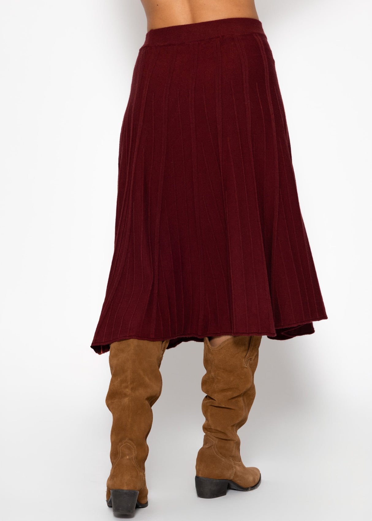 Pleated knit midi skirt - burgundy