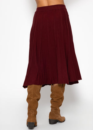 Pleated knit midi skirt - burgundy