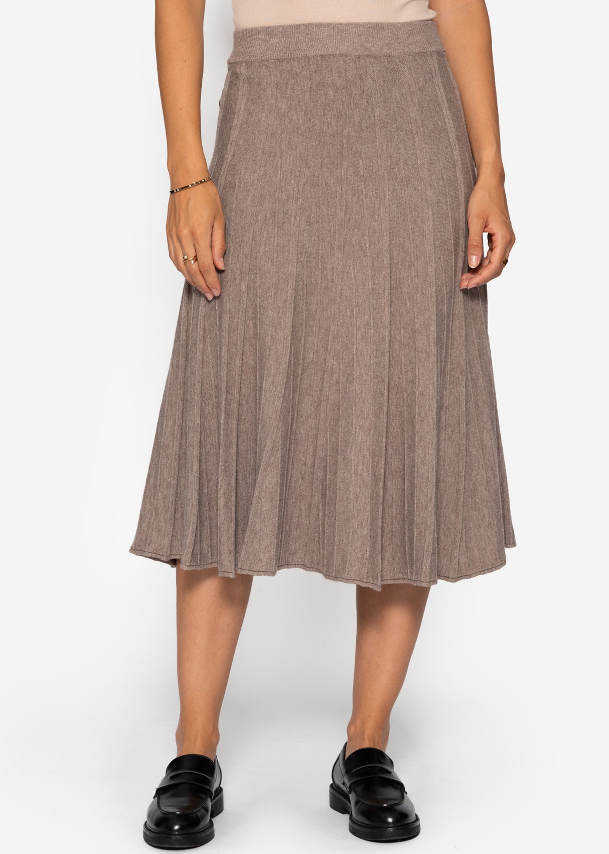 Plissierter Strick-Midirock - taupe