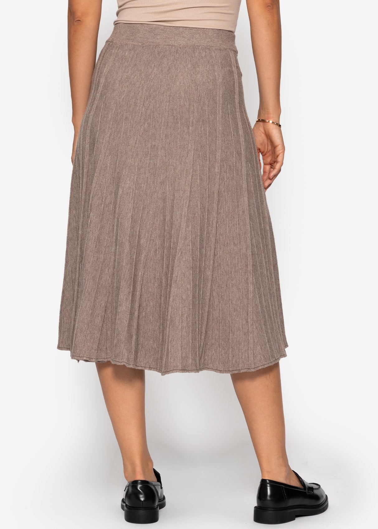 Plissierter Strick-Midirock - taupe