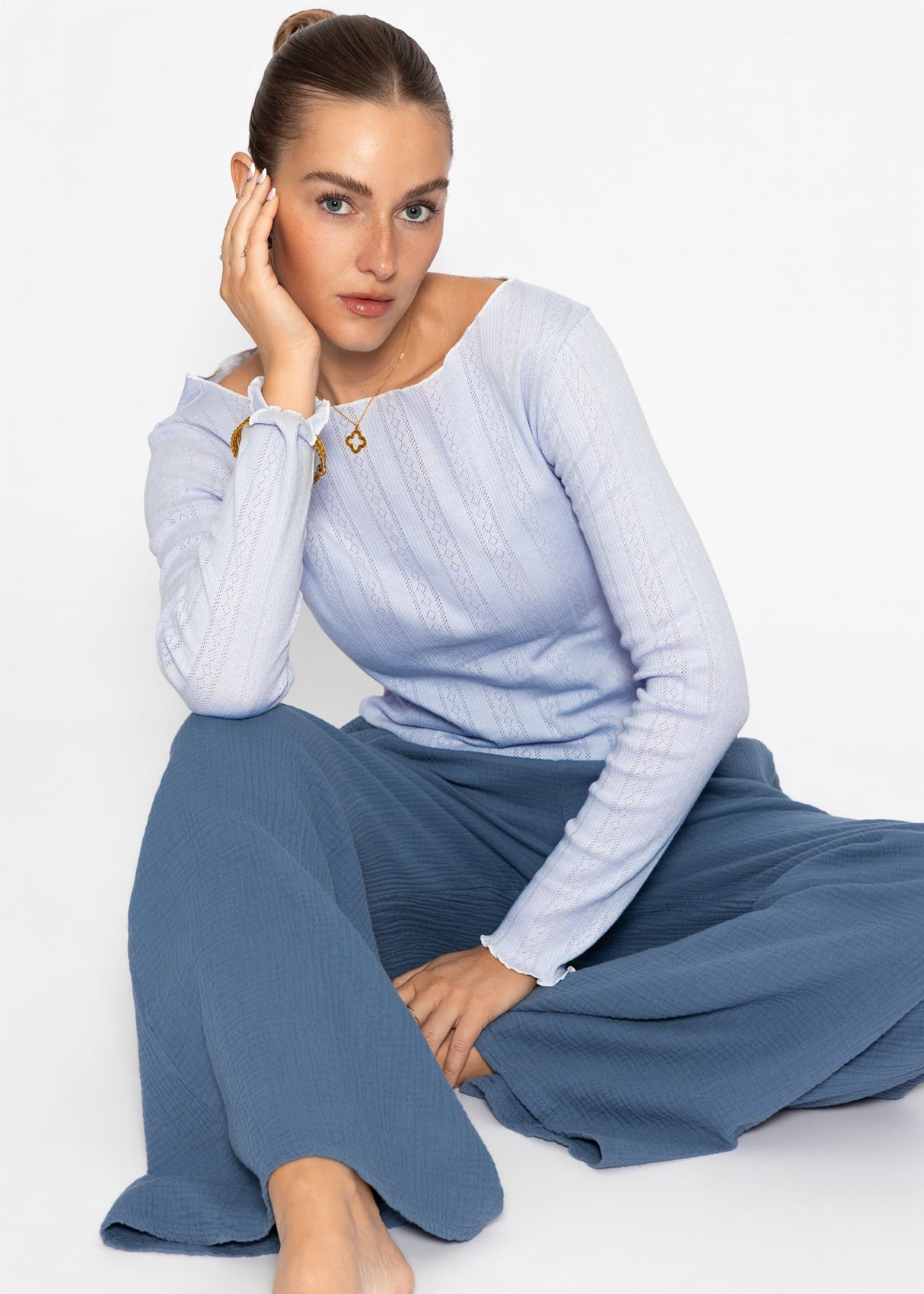 Pointelle Langarmshirt - flieder