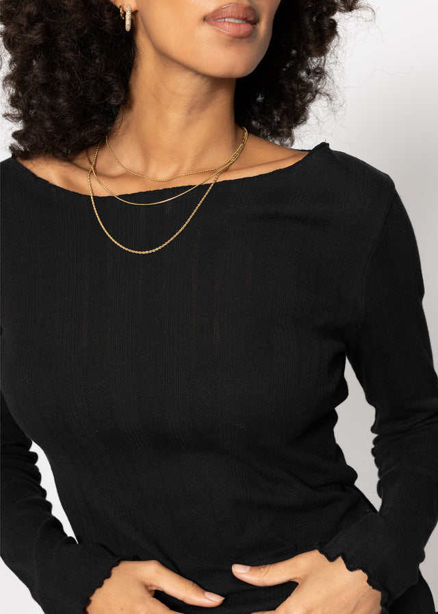Pointelle long-sleeved top - black