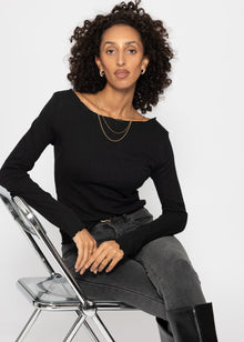 Pointelle long-sleeved shirt - black