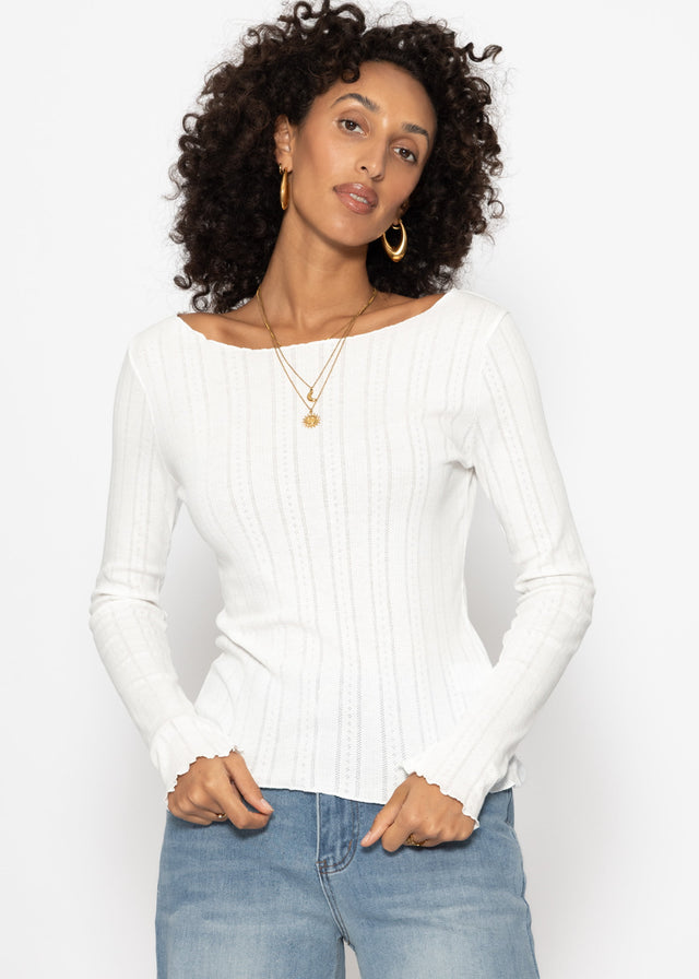 Pointelle Langarmshirt - weiß