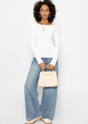 Pointelle long-sleeved shirt - white