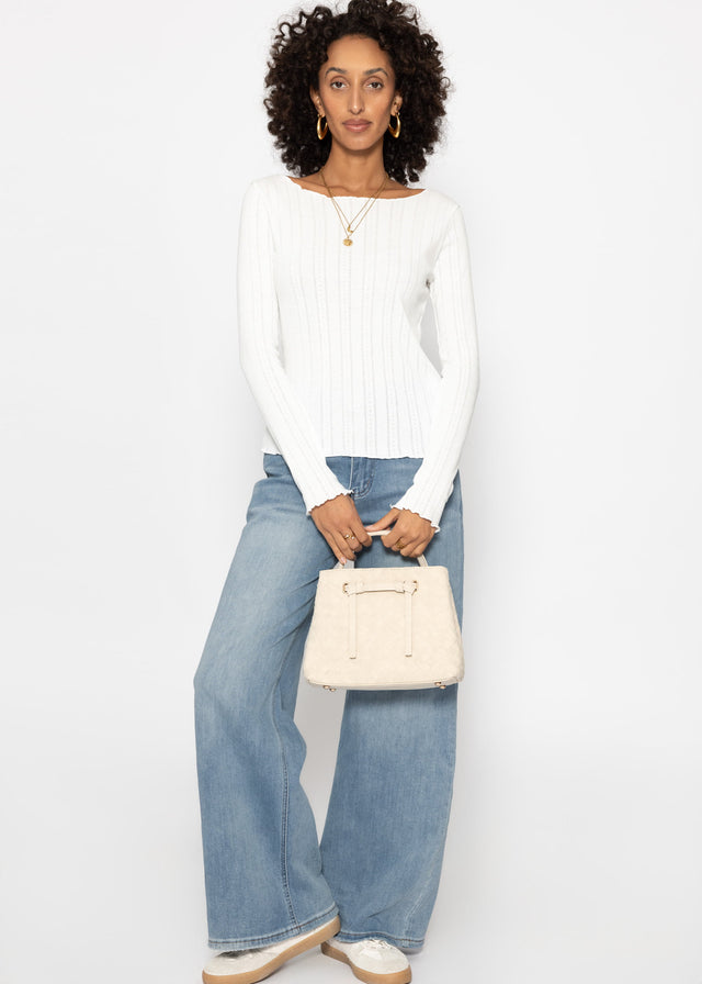 Pointelle Langarmshirt - weiß