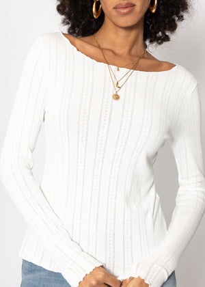 Pointelle long-sleeved shirt - white