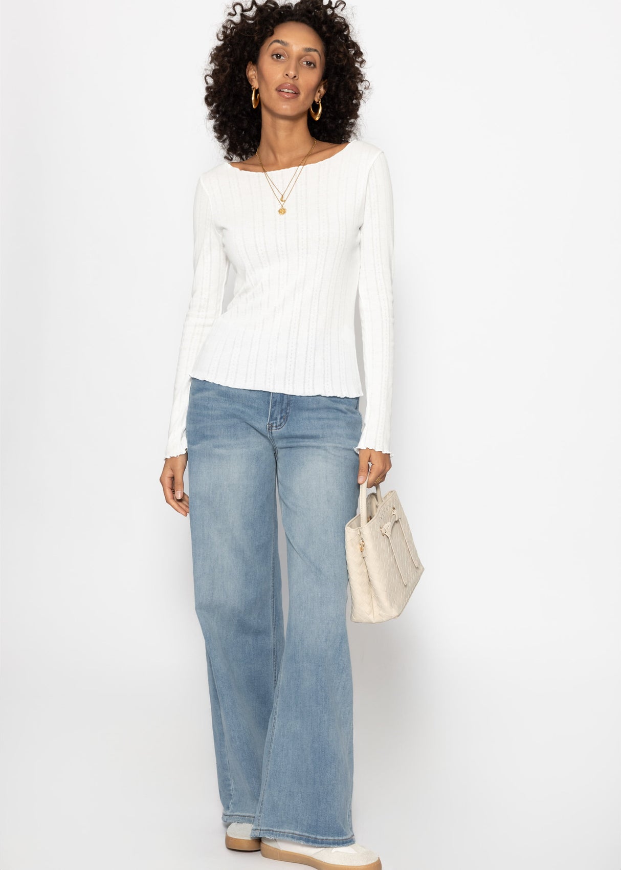 Pointelle long-sleeved shirt - white