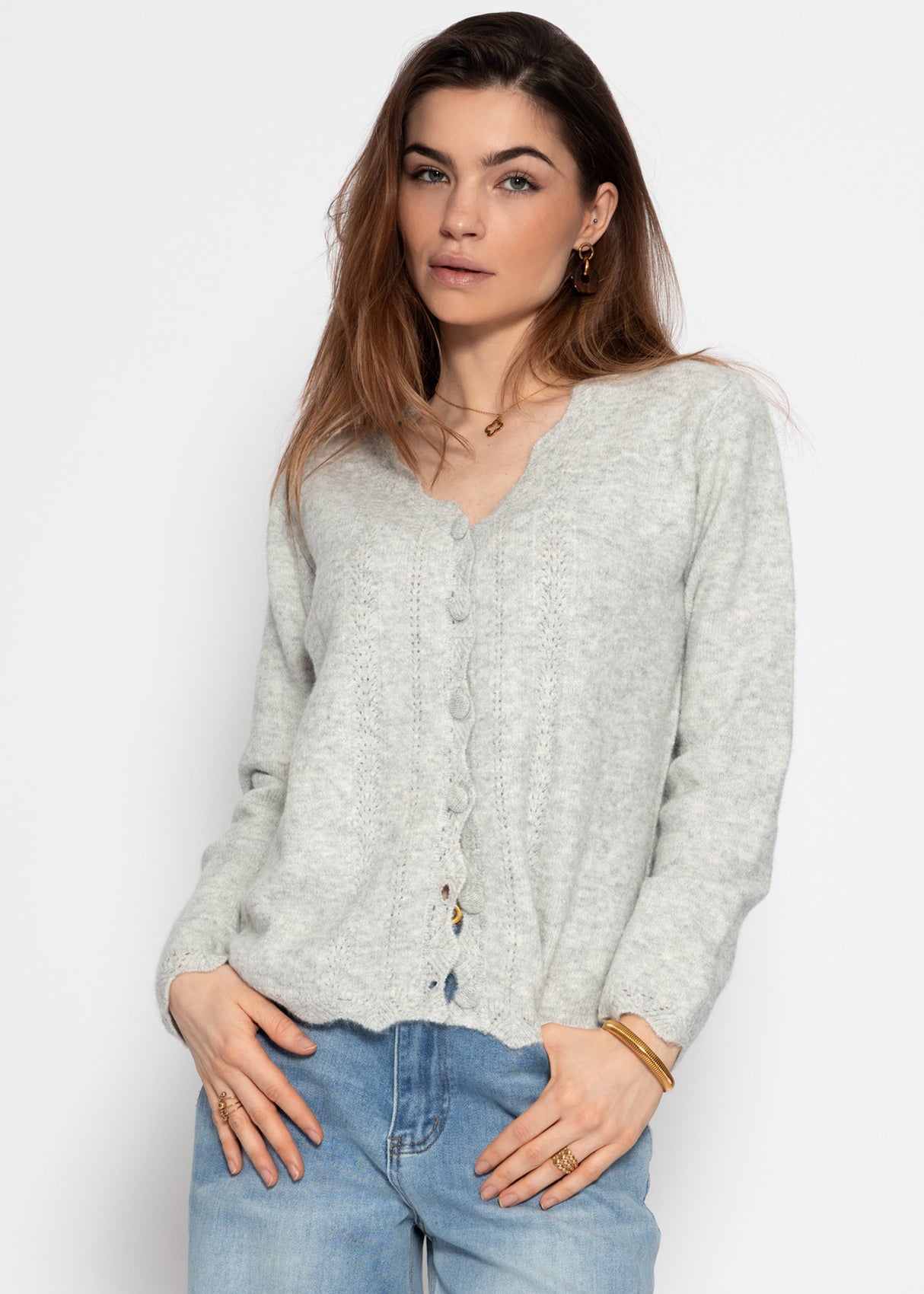 Pointelle Strickjacke - hellgrau