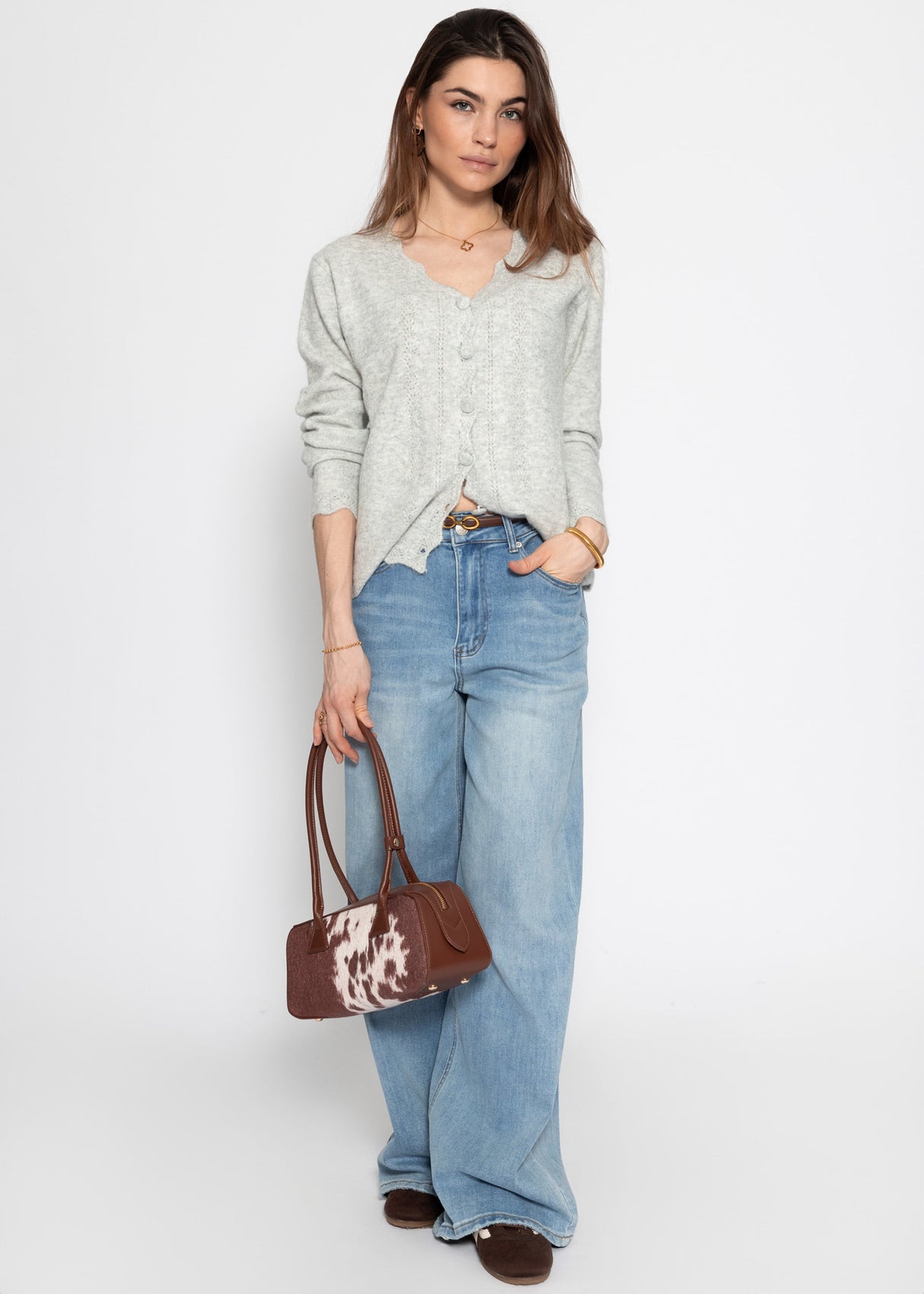 Pointelle Strickjacke - hellgrau