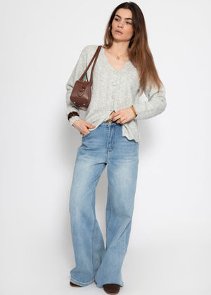 Pointelle Strickjacke - hellgrau