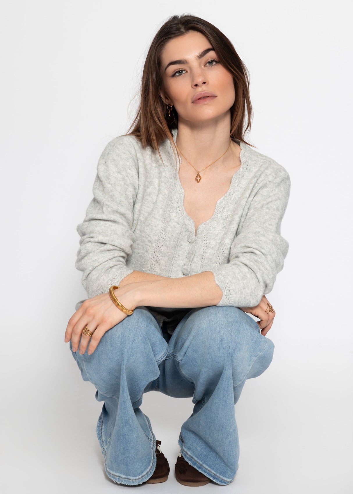 Pointelle Strickjacke - hellgrau