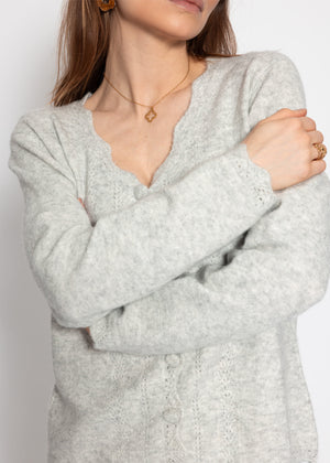 Pointelle Strickjacke - hellgrau