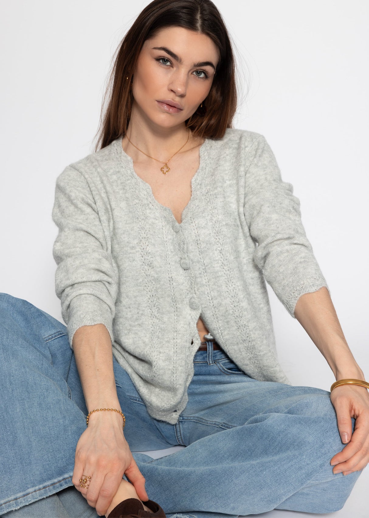 Pointelle Strickjacke - hellgrau