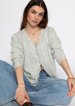 Pointelle Strickjacke - hellgrau