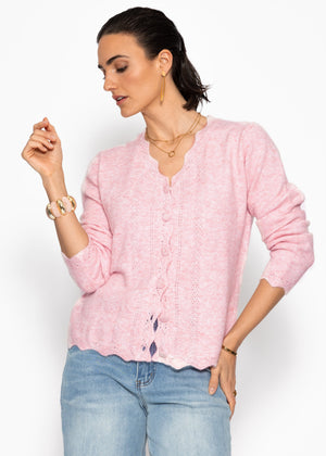 Pointelle Strickjacke - rosa
