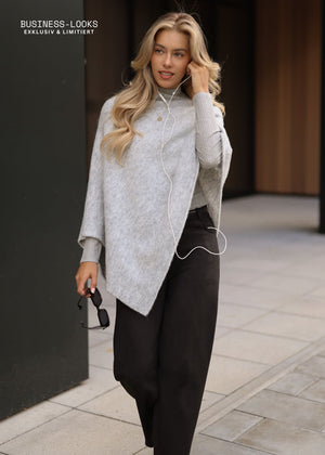 Poncho mit Wollanteil - grau