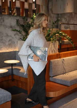 Poncho mit Wollanteil - grau