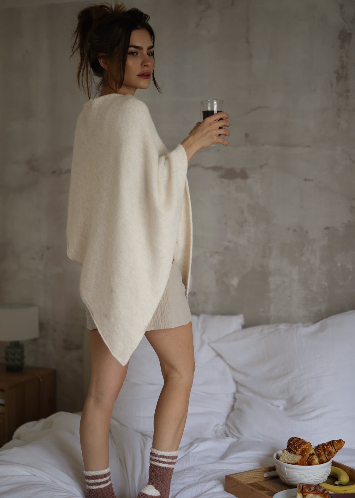Poncho mit Wollanteil - offwhite