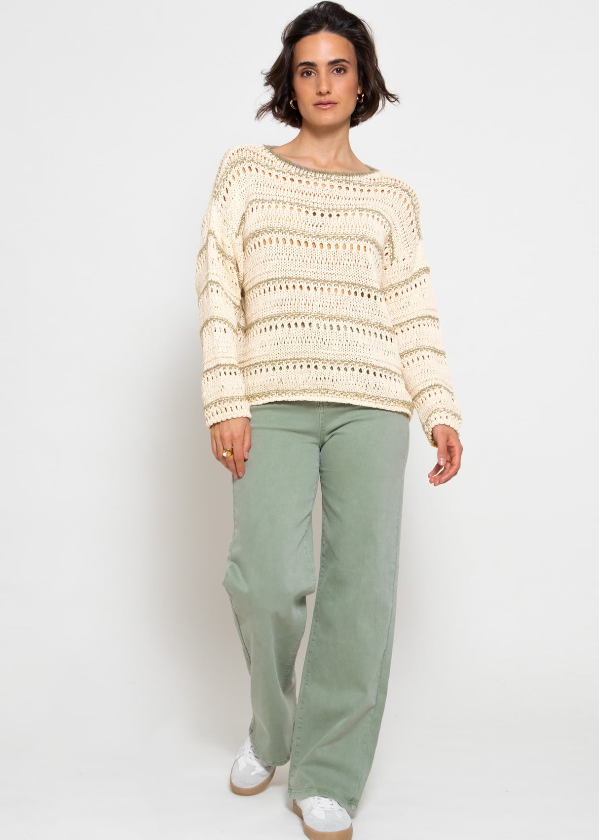 Sweater with openwork pattern - beige-khaki