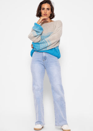 Sweater with balloon sleeves and color gradient - gray-blue