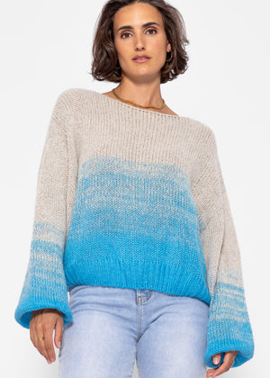 Sweater with balloon sleeves and color gradient - gray-blue