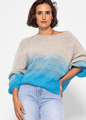 Sweater with balloon sleeves and color gradient - gray-blue