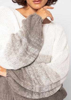Sweater with balloon sleeves and color gradient - off-white-taupe