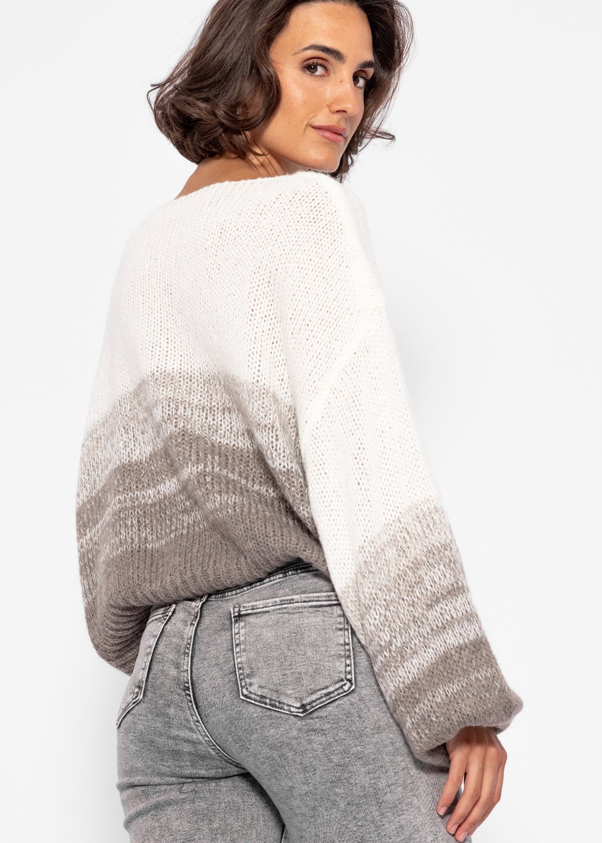 Sweater with balloon sleeves and color gradient - off-white-taupe