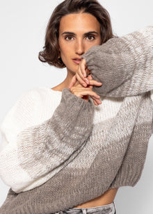 Sweater with balloon sleeves and color gradient - off-white-taupe