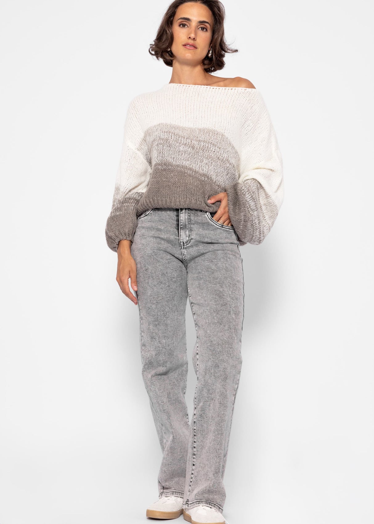 Sweater with balloon sleeves and color gradient - off-white-taupe