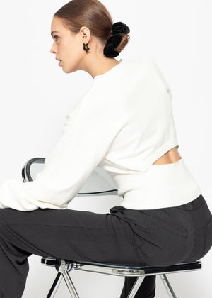 Sweater with balloon sleeves and back cut-out - off-white