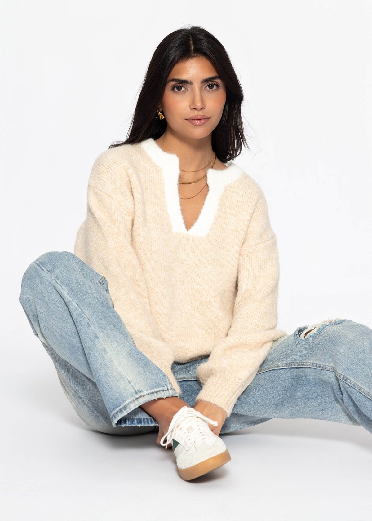 Pullover mit Blende - beige