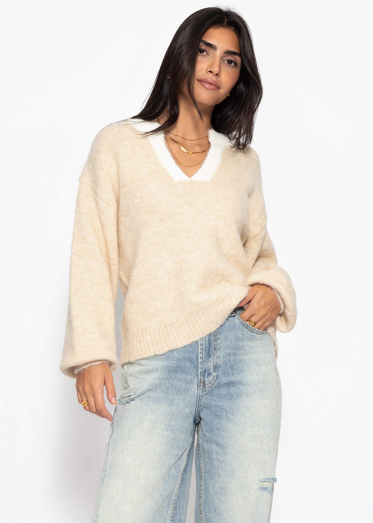 Pullover mit Blende - beige