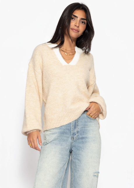 Pullover mit Blende - beige