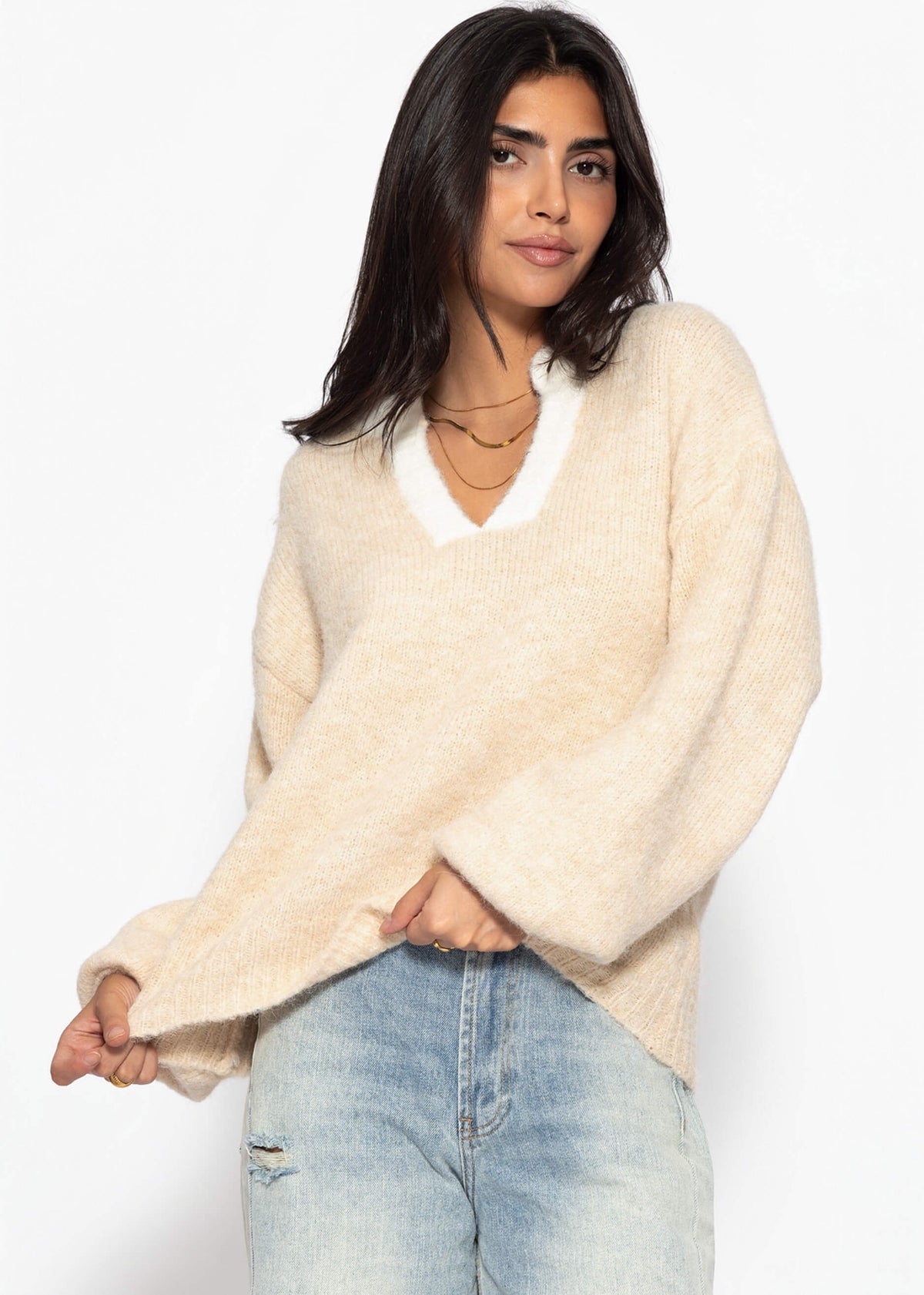 Pullover mit Blende - beige