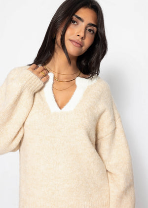 Pullover mit Blende - beige