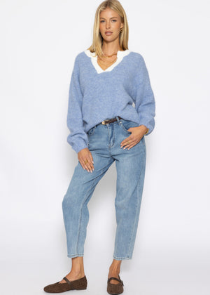 Pullover mit Blende - jeansblau