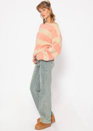 Sweater with block stripes - beige-coral