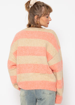 Sweater with block stripes - beige-coral