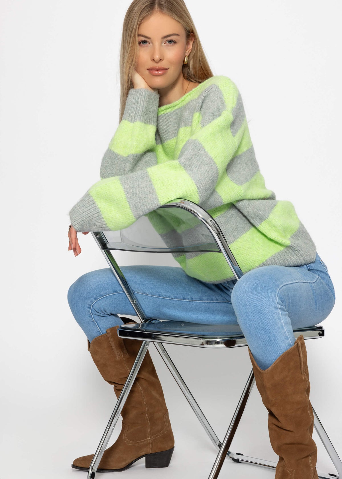Sweater with block stripes - green-grey
